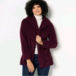 Koolaburra UGG Women's Sherpa Fleece Shawl Collar Cardigan Burgundy Size XS